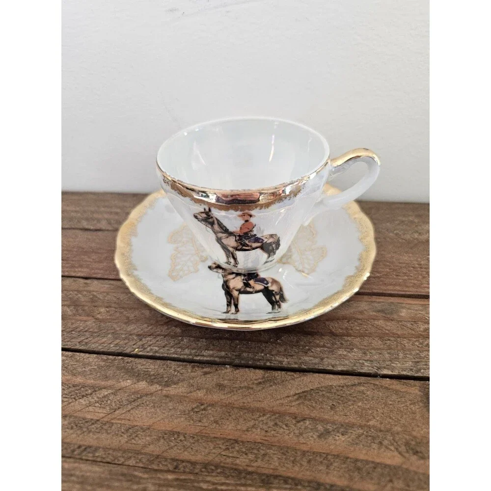 Vintage Mounted Royal Police Iridescent Demitasse Cup And Saucer